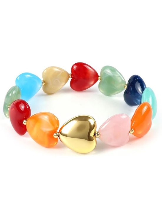 Anthropologie Jewelry - Anthropologie Multicolor Heart Bead Bracelet with Gold Tone Heart